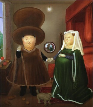 Fernando Botero Painting - Después del Arnolfini Van Eyck Fernando Botero